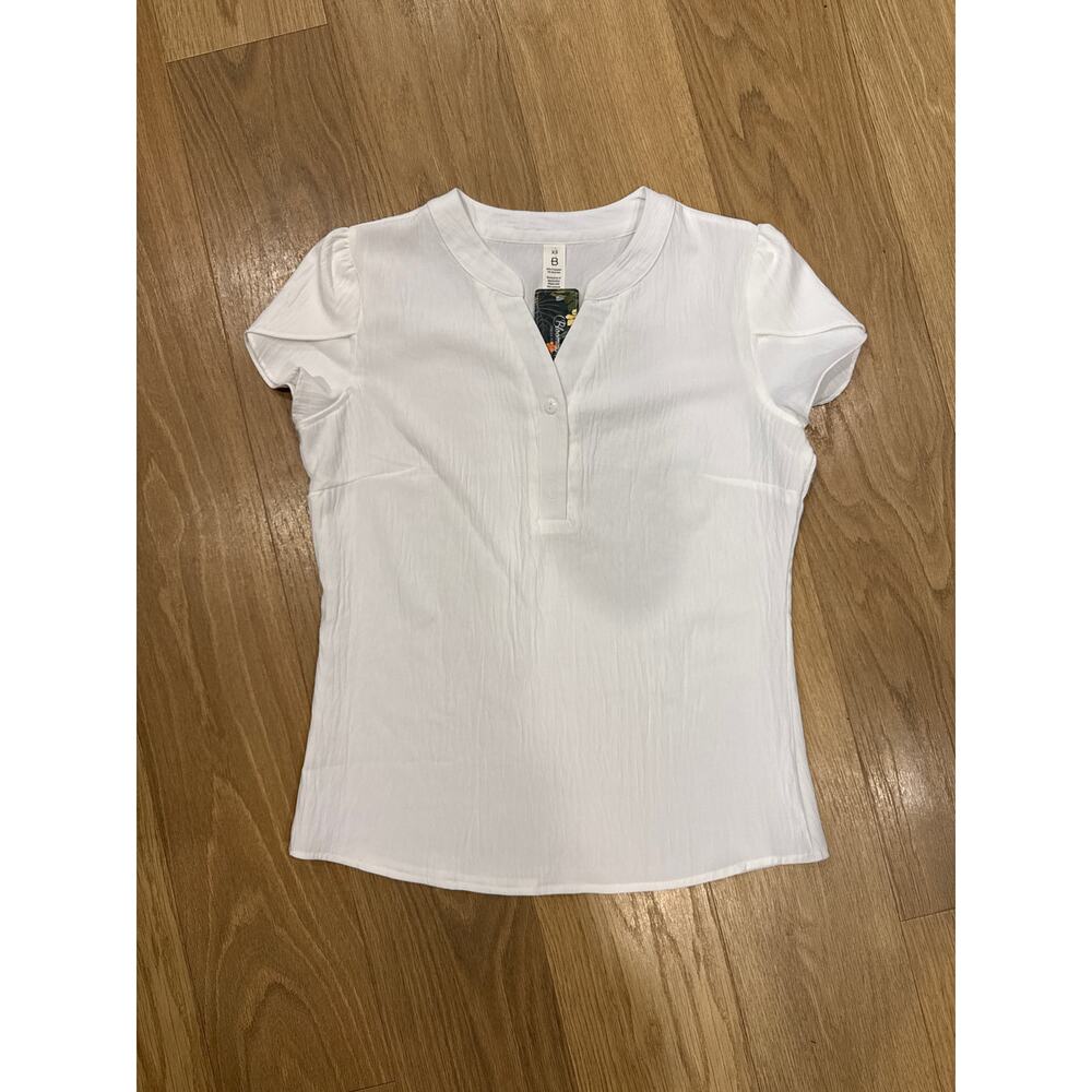 Blooming Jelly Button Detail Textured V Neck Cap Sleeve Top Size XS NEW!